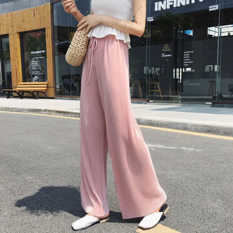 Pantalon Large Femme Ete Soie Glacee Taille Elastique Plisse | MDN Store