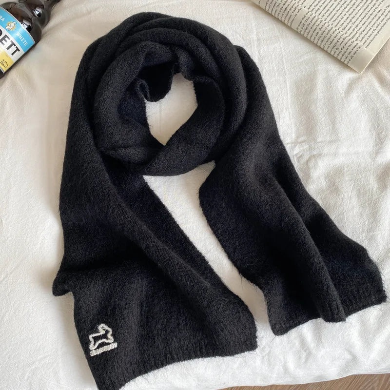 Écharpe Laine Lapin Brodé Beige | MDN