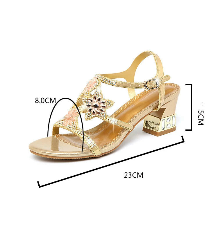 Sandales Cuir Cristaux Talons Carrés BEYARNE | MDN Store
