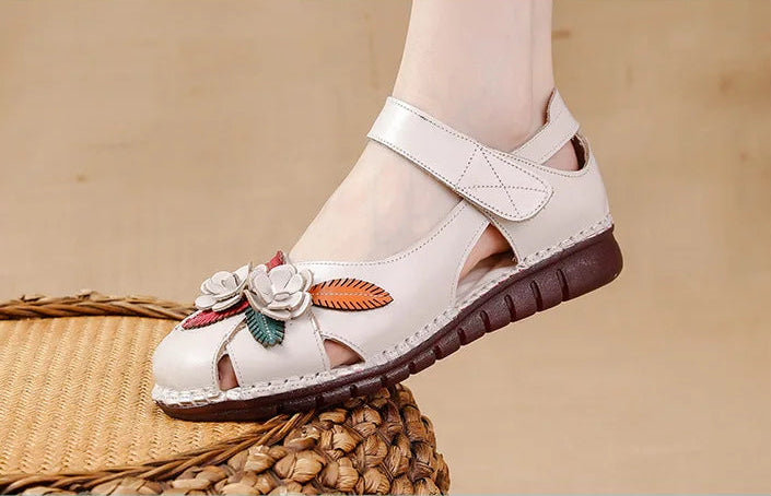Sandales Cuir Plates Florales Lorilury | MDN Store