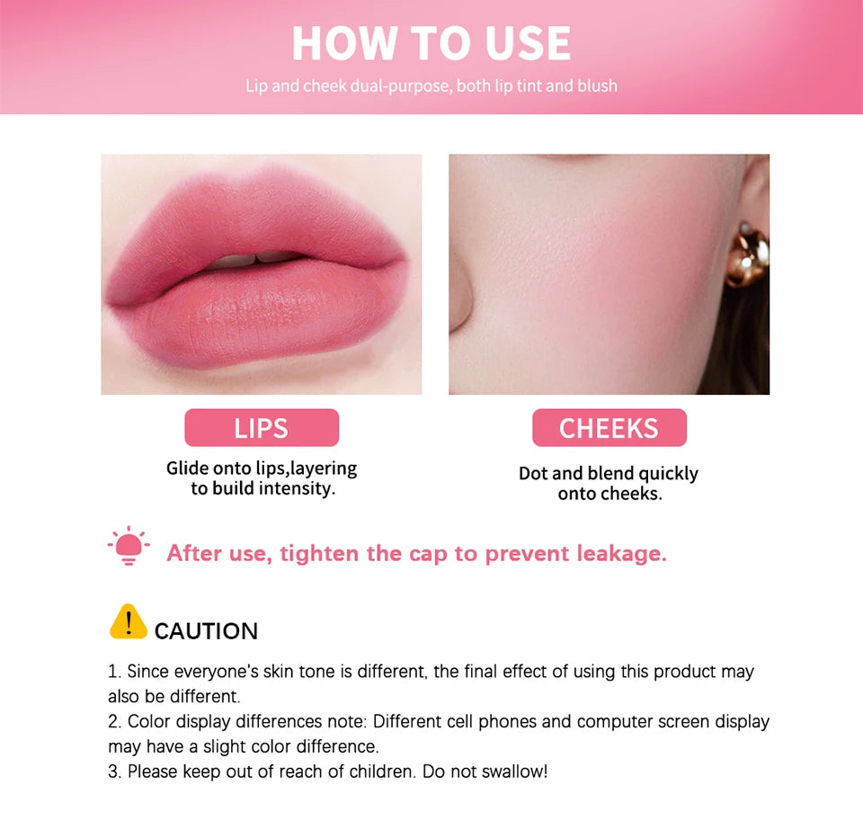 Teinture Lèvres Aqua 6 Couleurs Hydratant Longue Tenue Waterproof Lèvres Joues | MDN