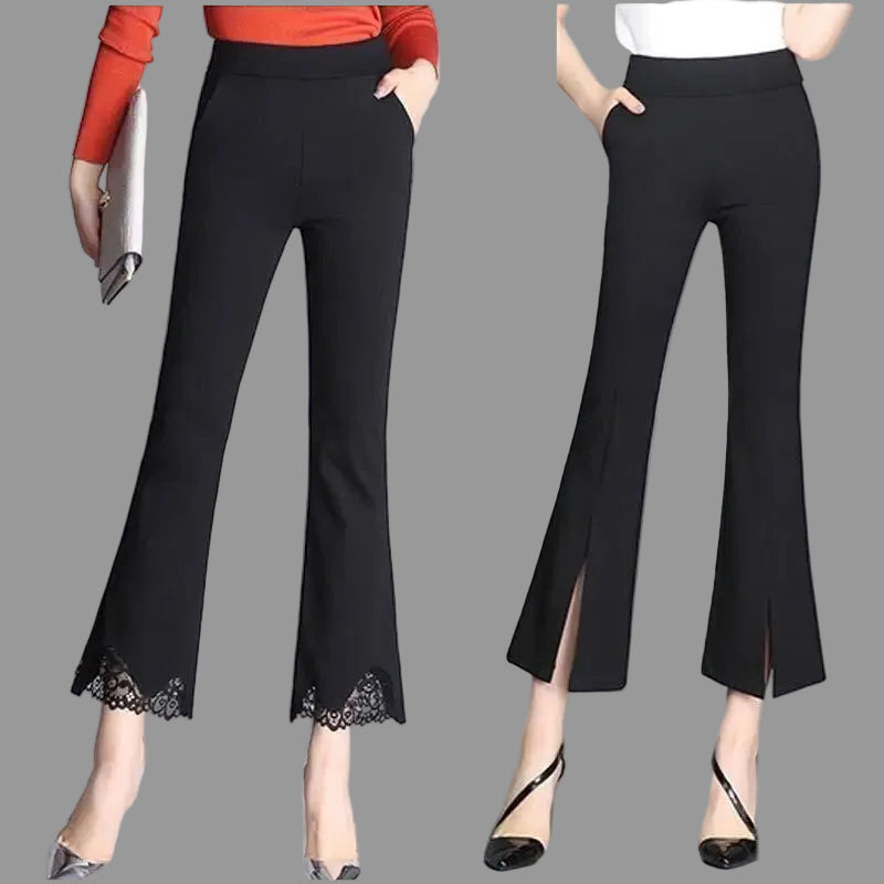 Pantalon Évasé Taille Haute Noir Dentelle Femme Élégant | MDN Store