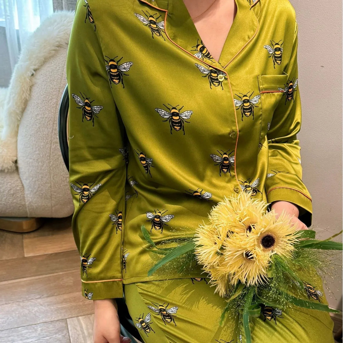 Pyjama Satin Abeilles Vert | MDN Store