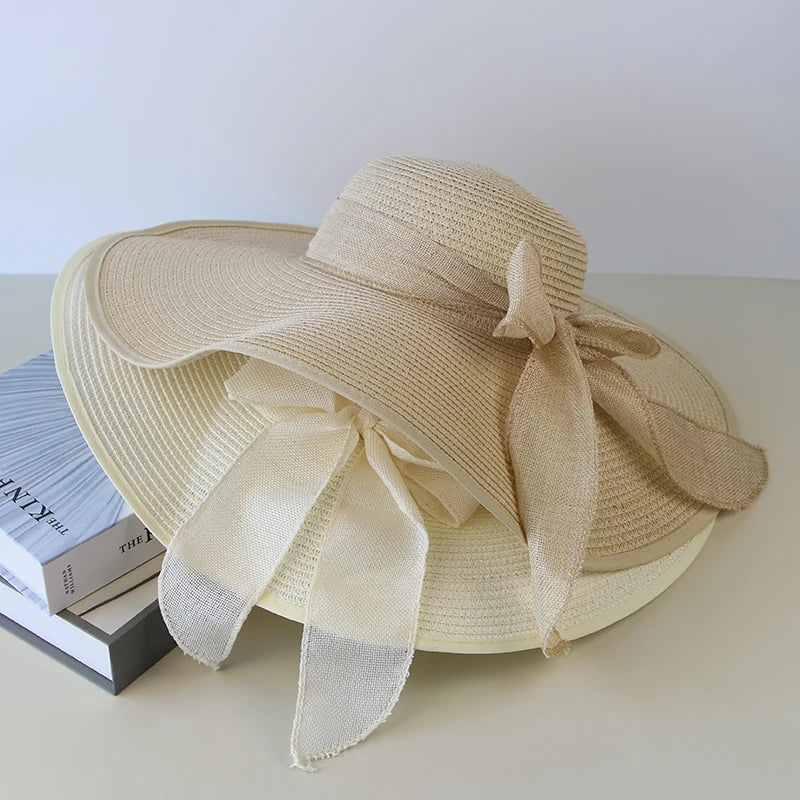 Chapeau de Paille Femme Ete Bord Large Panama Noeud Papillon | MDN Store