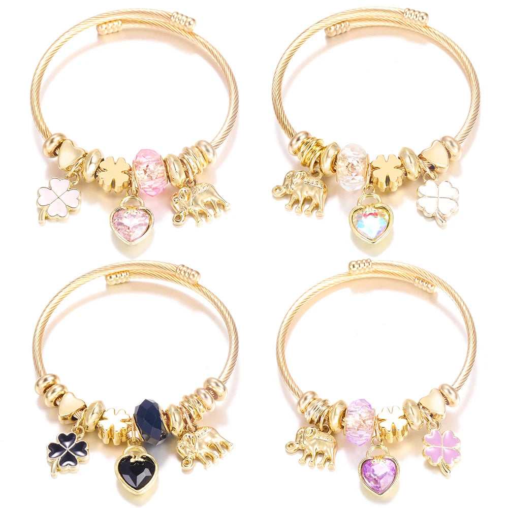 Bracelet Perles Cœur Acier Inoxydable Doré Femme | MDN Store 25