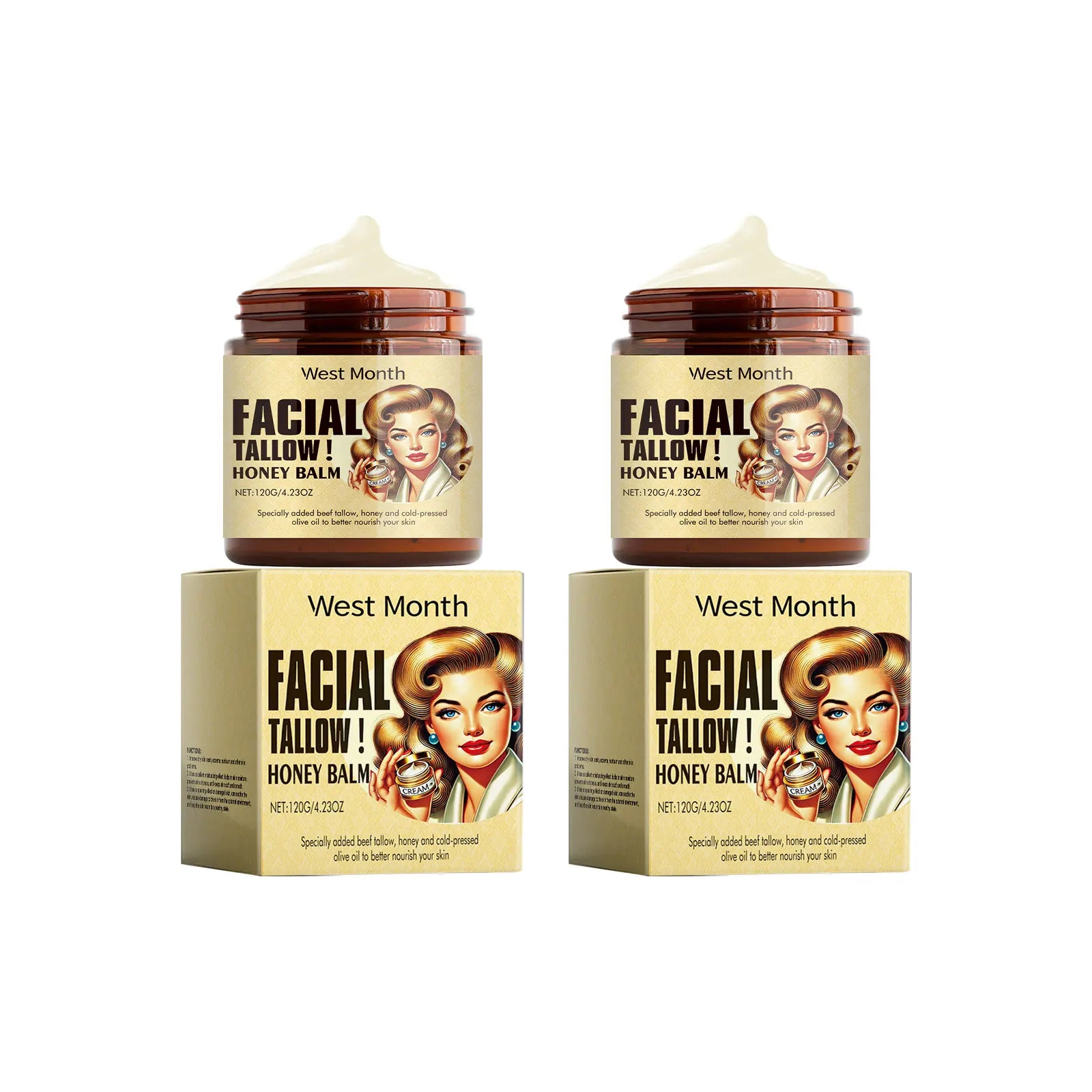 Crème Visage Suif de Bœuf Miel Hydratant Réparateur Élasticité 120g | MDN Store