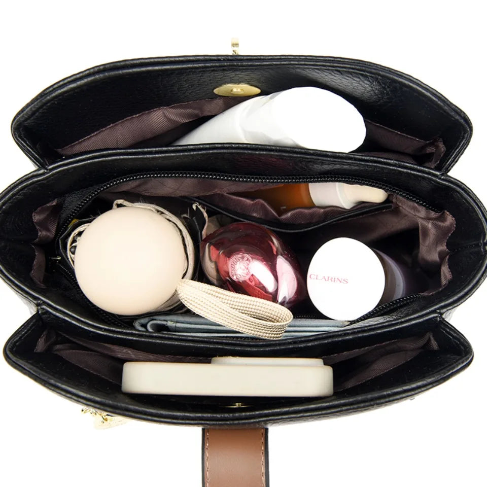 Sac à Main Femme Cuir Véritable Seau Bandoulière Trois Compartiments - MDN