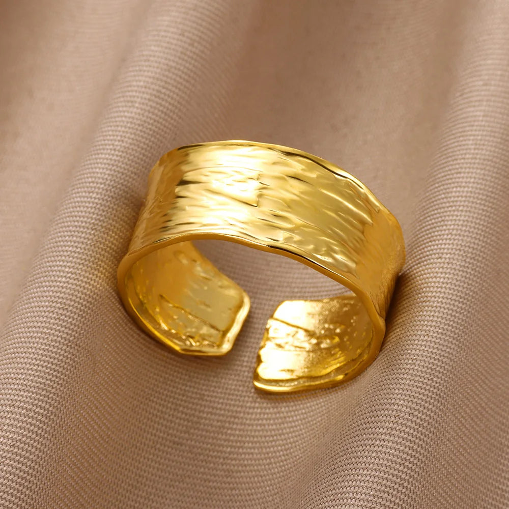 Bague Géométrique Acier Doré Ajustable | MDN Store