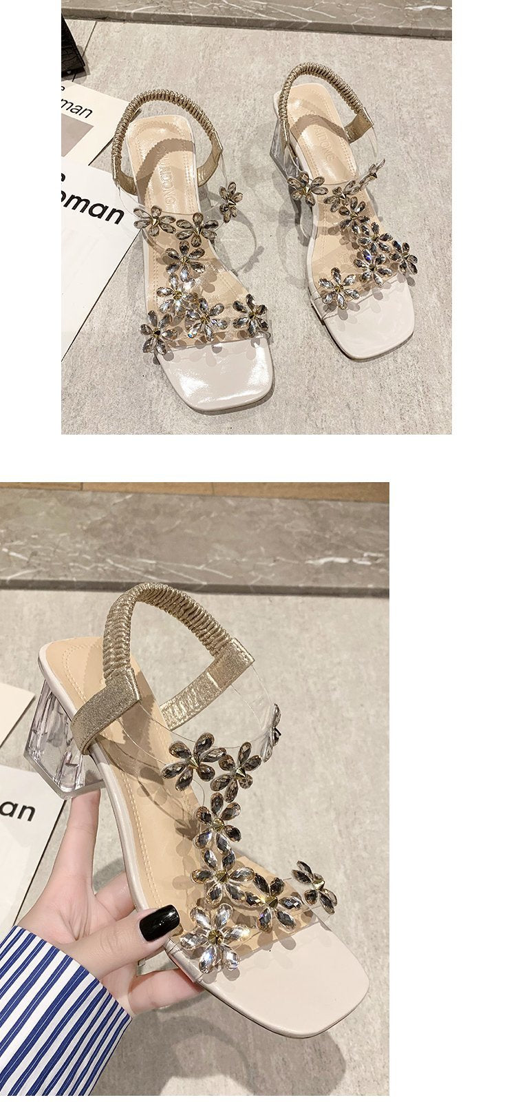 Sandales d'été en PVC Décoration Florale Talon Epais | MDN Store 25