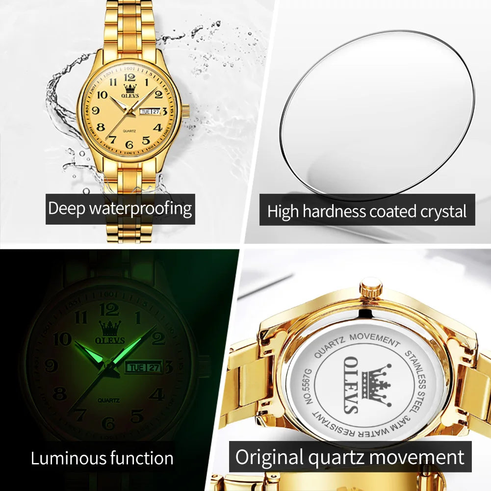 Montre Quartz Femme Elegante Acier Inoxydable Lumineuse Date Semaine | MDN Store 25