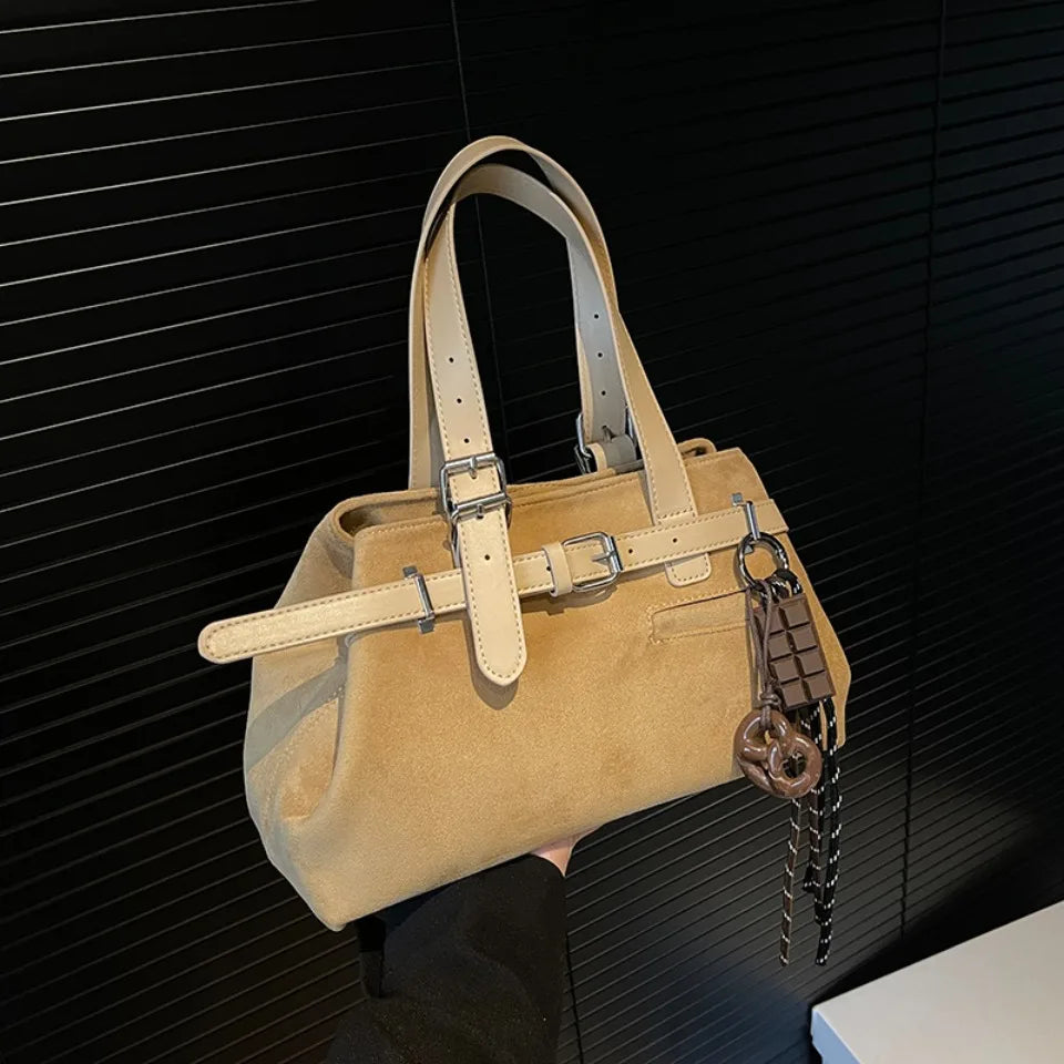 Sac à Main Femme Cuir Daim Boucle Ceinture Grande Capacité Hiver - MDN