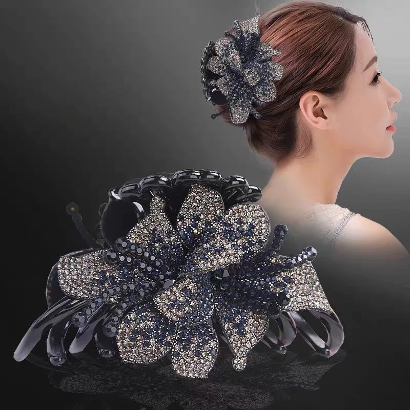 Pince Cheveux Fleur Strass Luxe Coréenne - Barrette Crabe Élégante | MDN Store