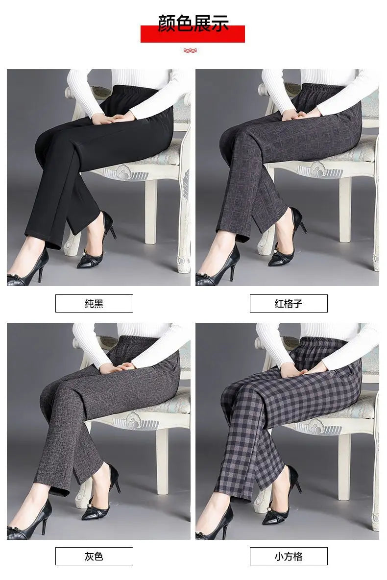 Pantalon Femme Carreaux Taille Élastique - Longueur Cheville Automne Hiver | MDN