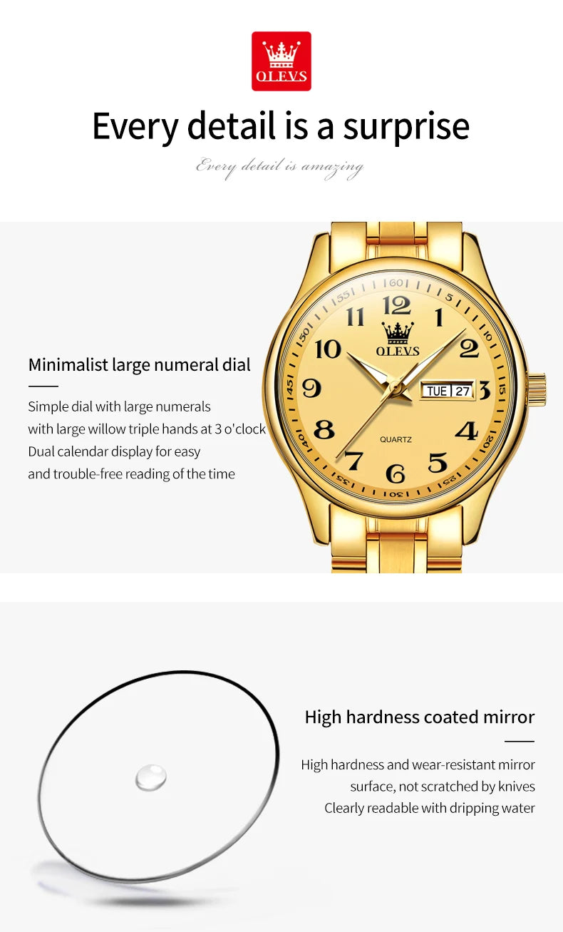 Montre Quartz Femme Elegante Acier Inoxydable Lumineuse Date Semaine | MDN Store 25