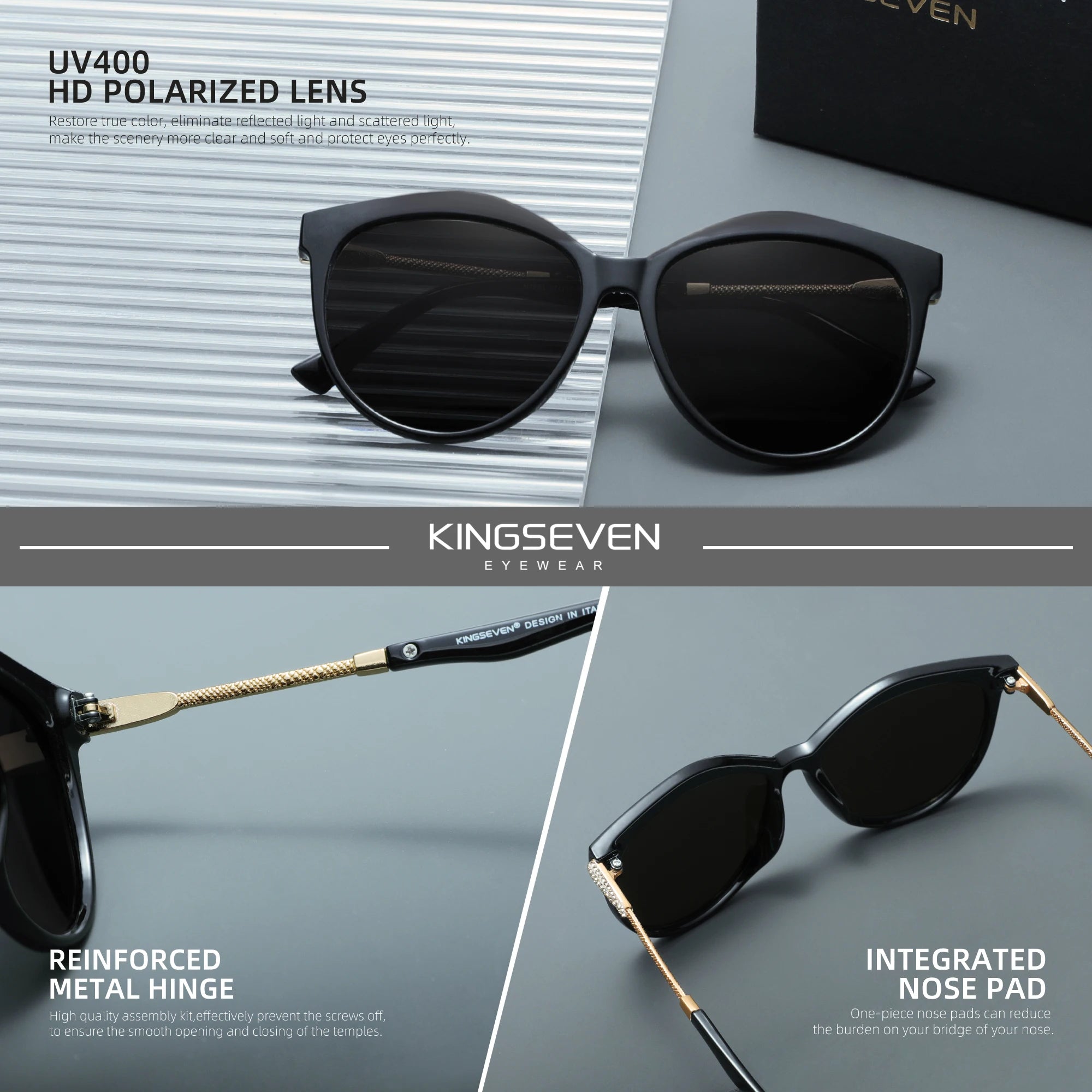 KINGSEVEN Lunettes de Soleil Oeil de Chat Femme Polarisées UV400 Grand Cadre | MDN Store 25