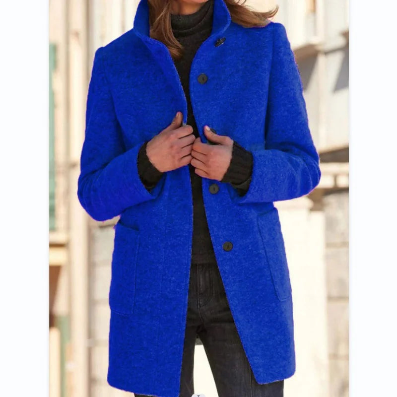 Manteau Femme Tweed Col Montant Vintage - Long Cardigan Automne Hiver | MDN Store