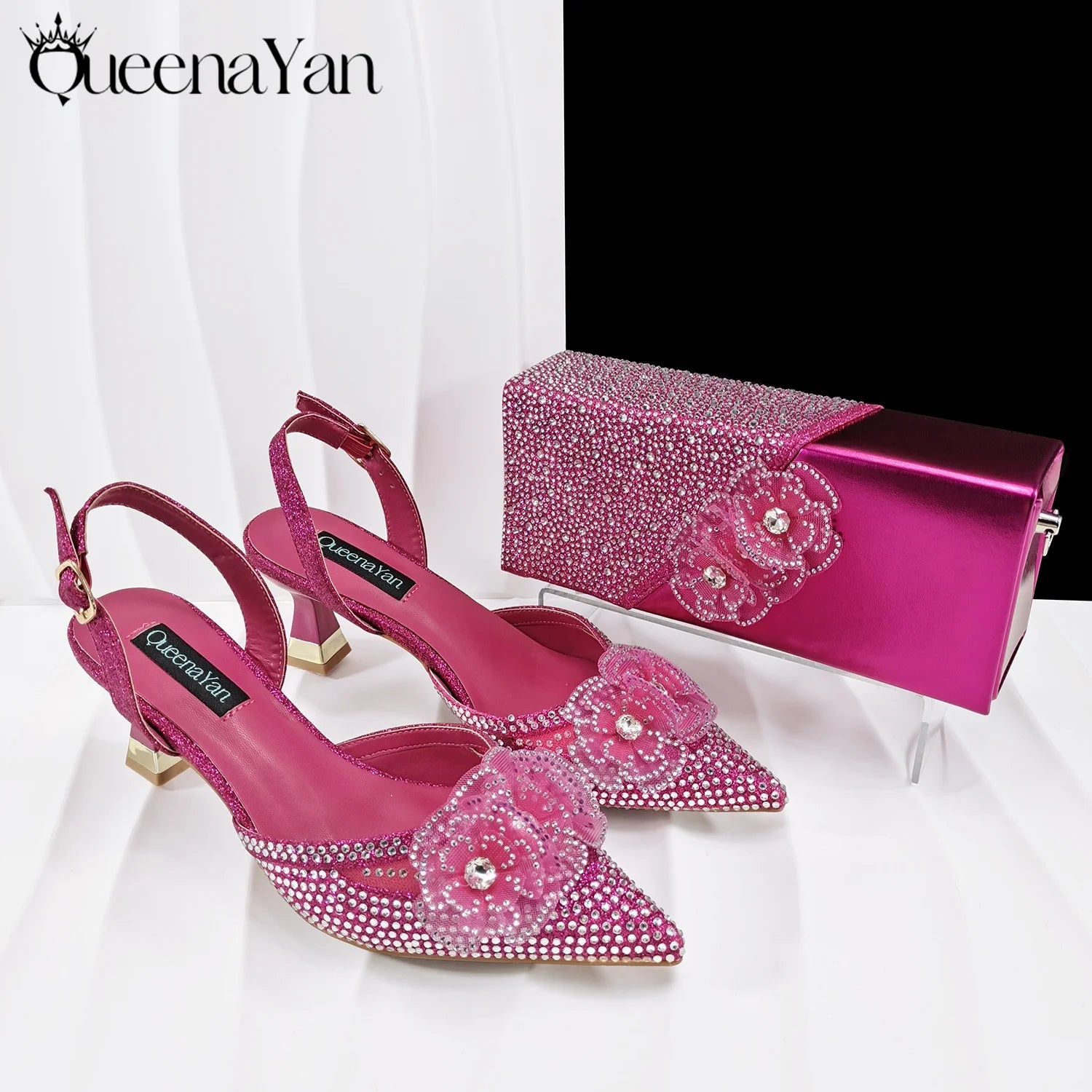 Escarpins Bout Pointu Talon Carré Femme Soirée Cristaux Élégant | MDN Store 25