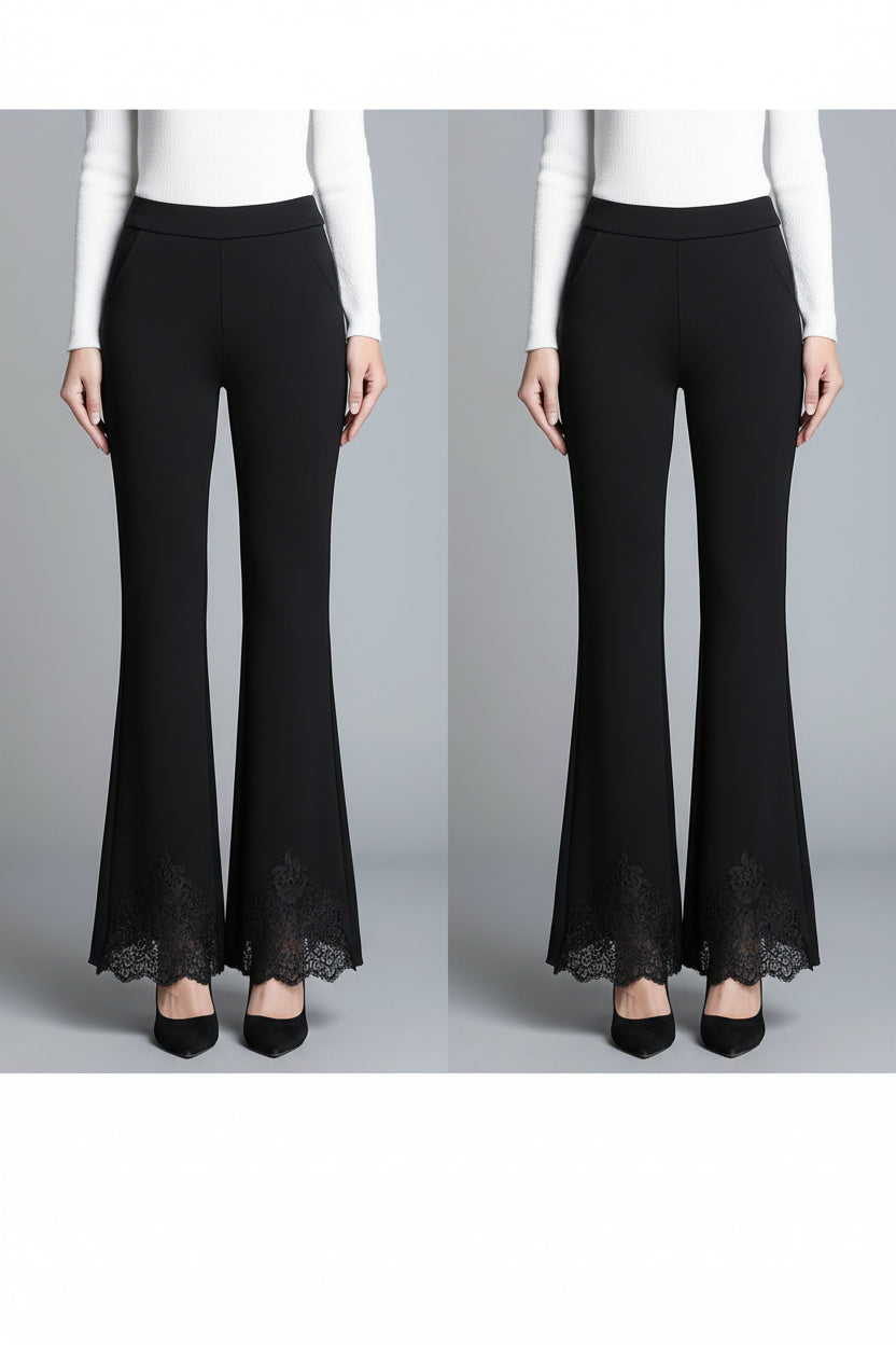 Pantalon Évasé Taille Haute Noir Dentelle Femme Élégant | MDN Store