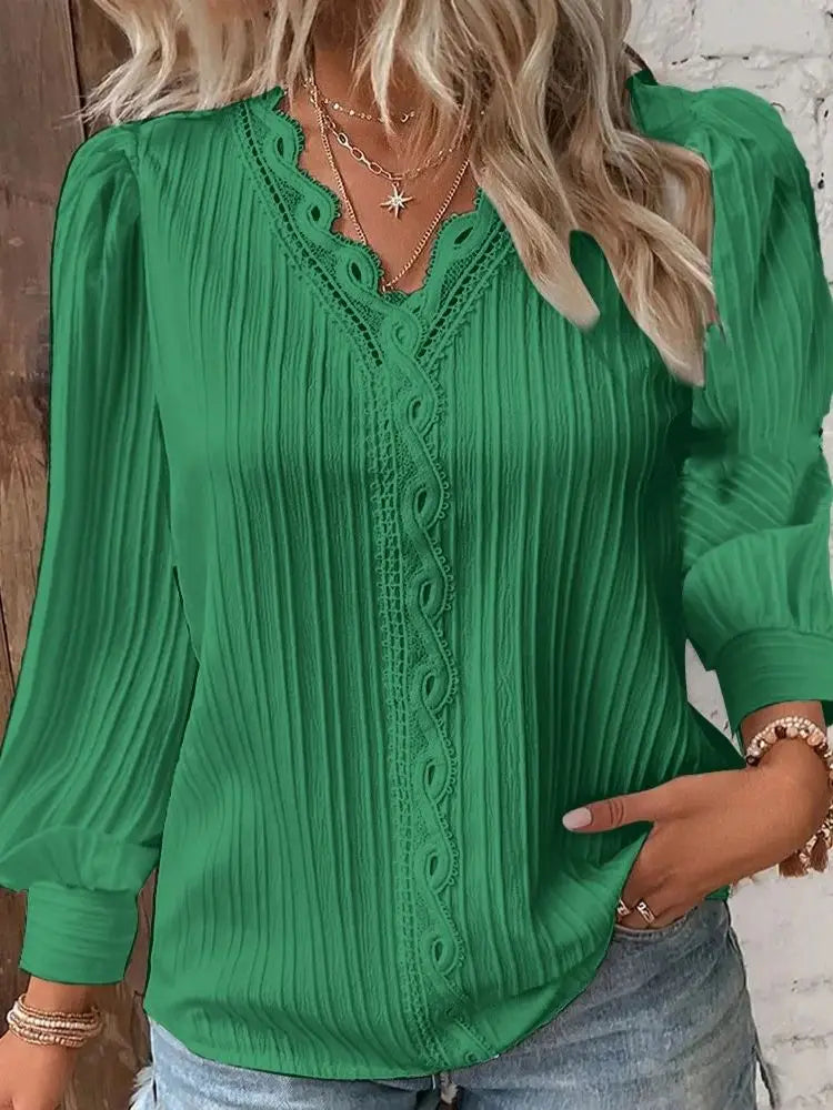 Élégant Été Hollow Dentelle Patchwork Femme Chemise Chic Blouse Col | MDN Store