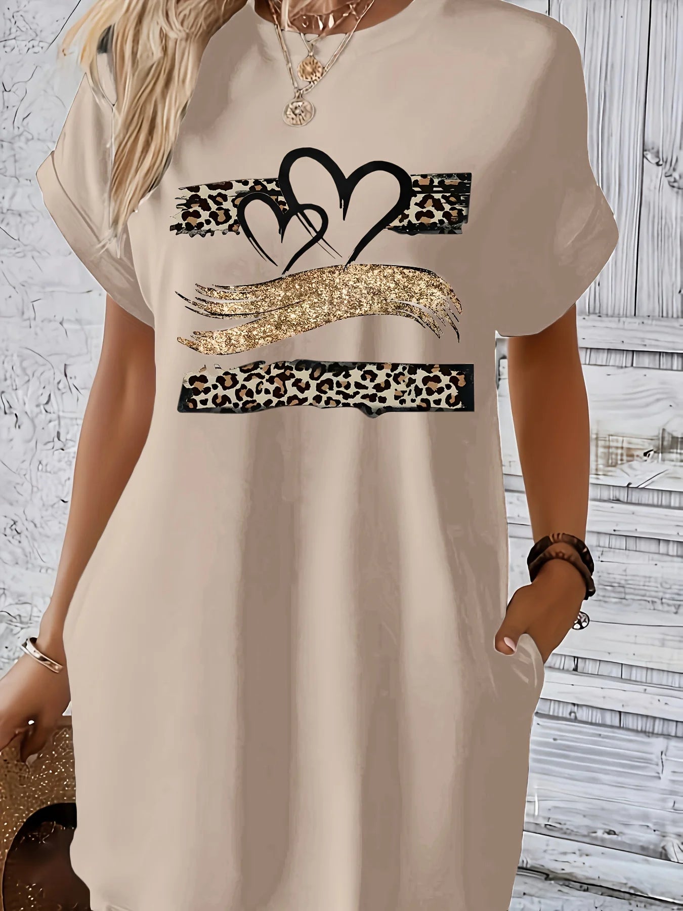 Robe T-Chemise Imprimee Coeur Manches Courtes | MDN Store