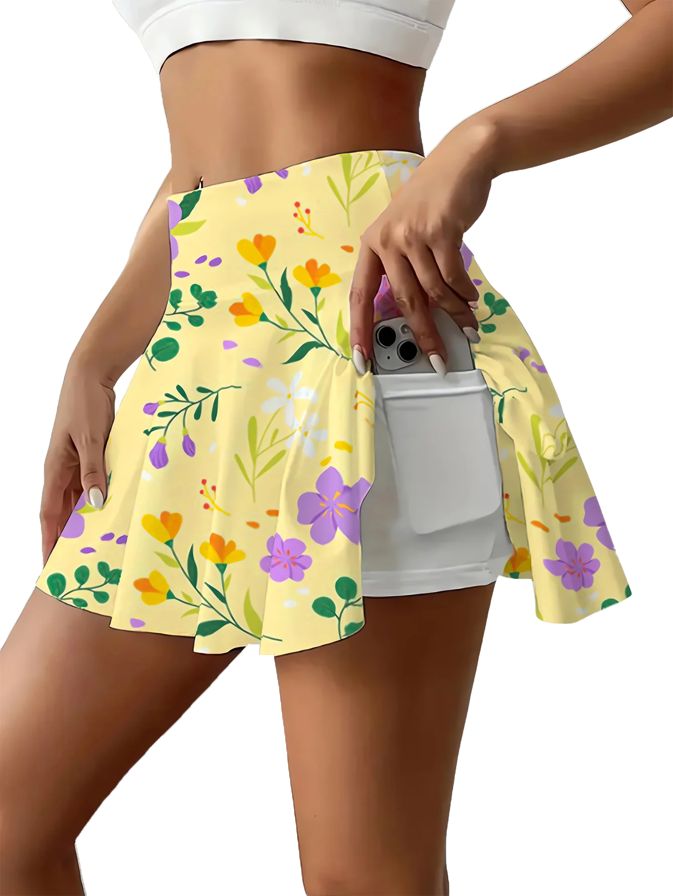 Mini Jupe Femme Jaune Imprime Floral Short Integre Style Boheme | MDN Store 25