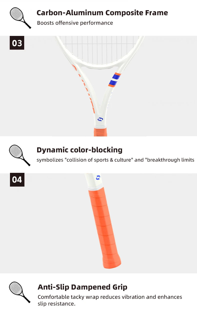 Raquette de Tennis Fibre de Carbone POWER2.0 — Étiquette Tactile 3D, Professionnelle | MDN Store 25