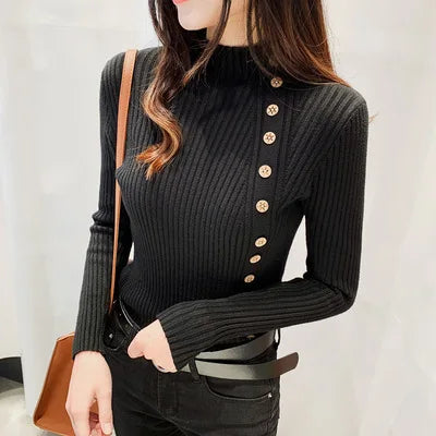Pull Col Polo Femme Boutons Coupe Ajustée Maille Epaisse 7 Coloris | MDN Store