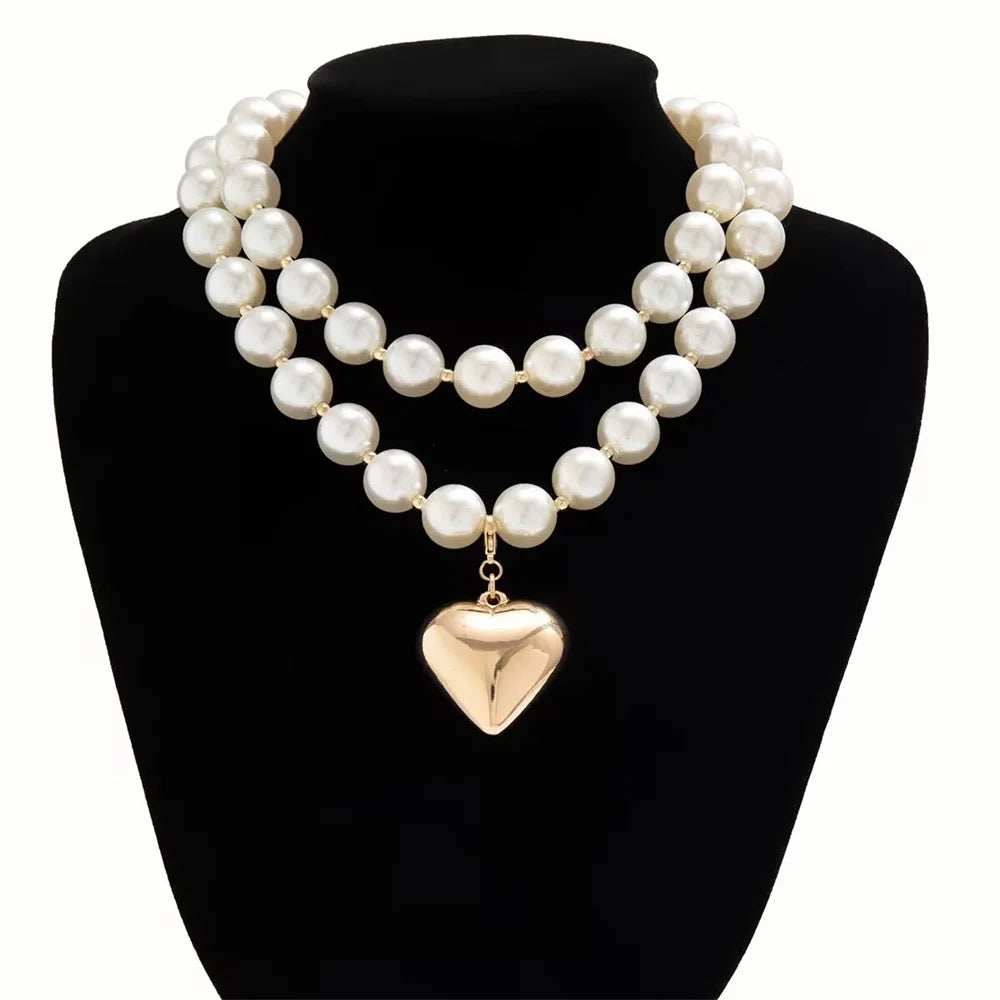 Collier Perles Cœur Doré Baroque Punk | MDN Store