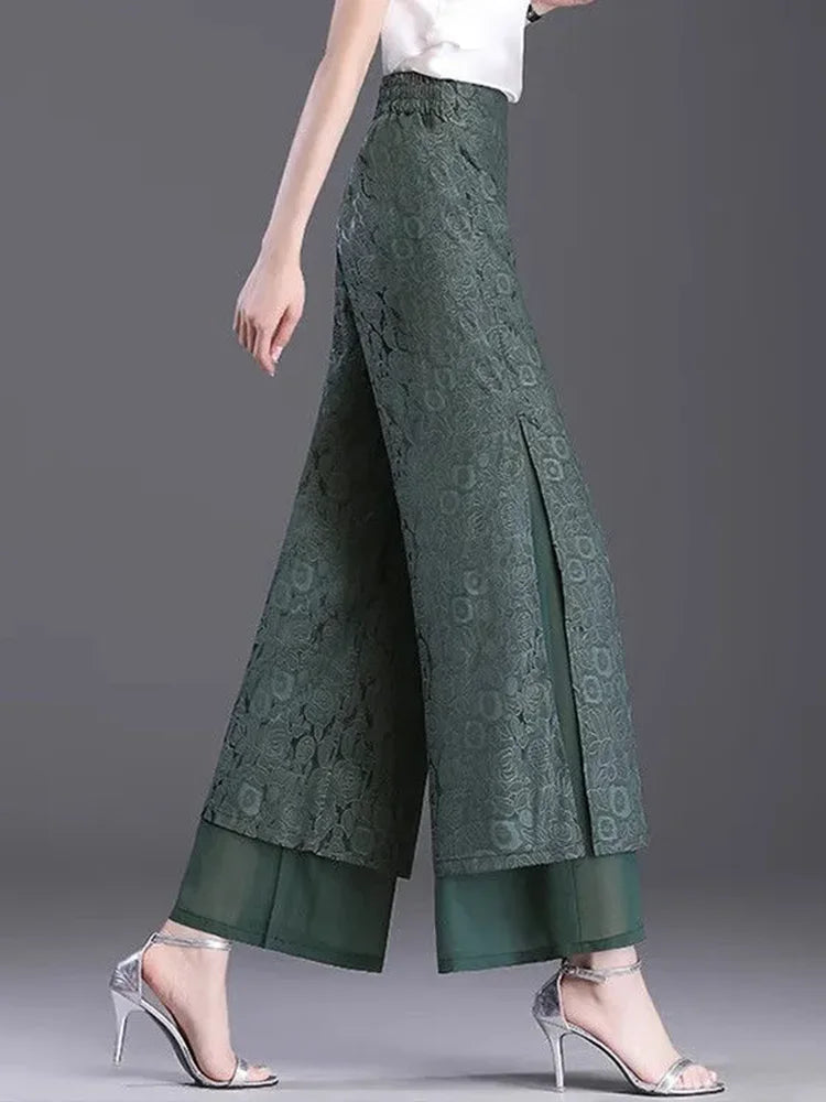 Pantalon Large Taille Haute Jacquard Noir | MDN Store