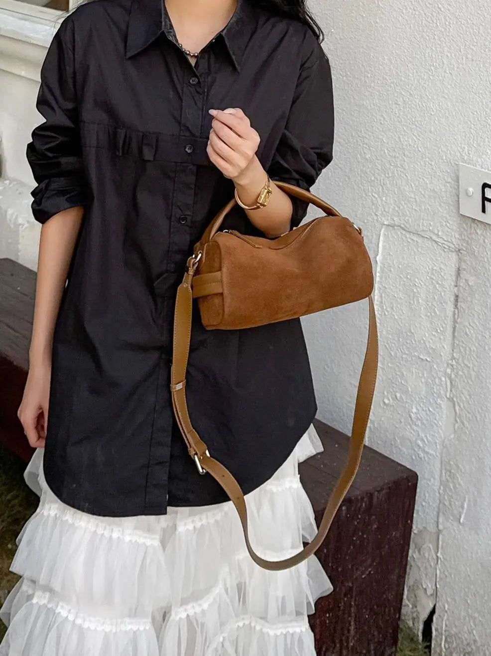 Sac Bandoulière Cylindrique Femme Cuir Véritable MDN - Luxe Designer