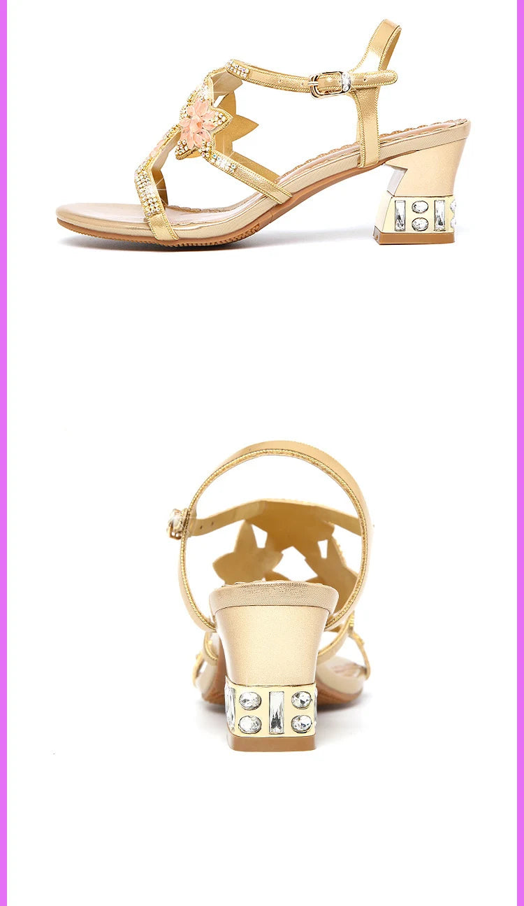 Sandales Cuir Cristaux Talons Carrés BEYARNE | MDN Store
