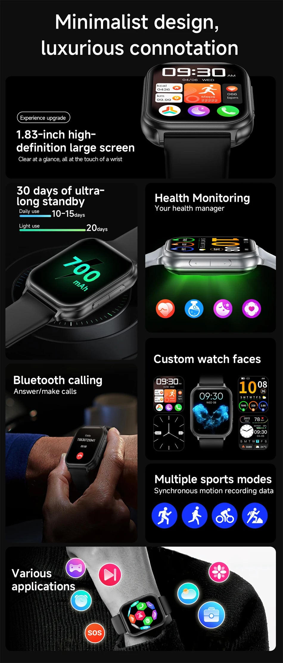 Montre Connectée GPS 1.83" Acier 700mAh IP68 | MDN