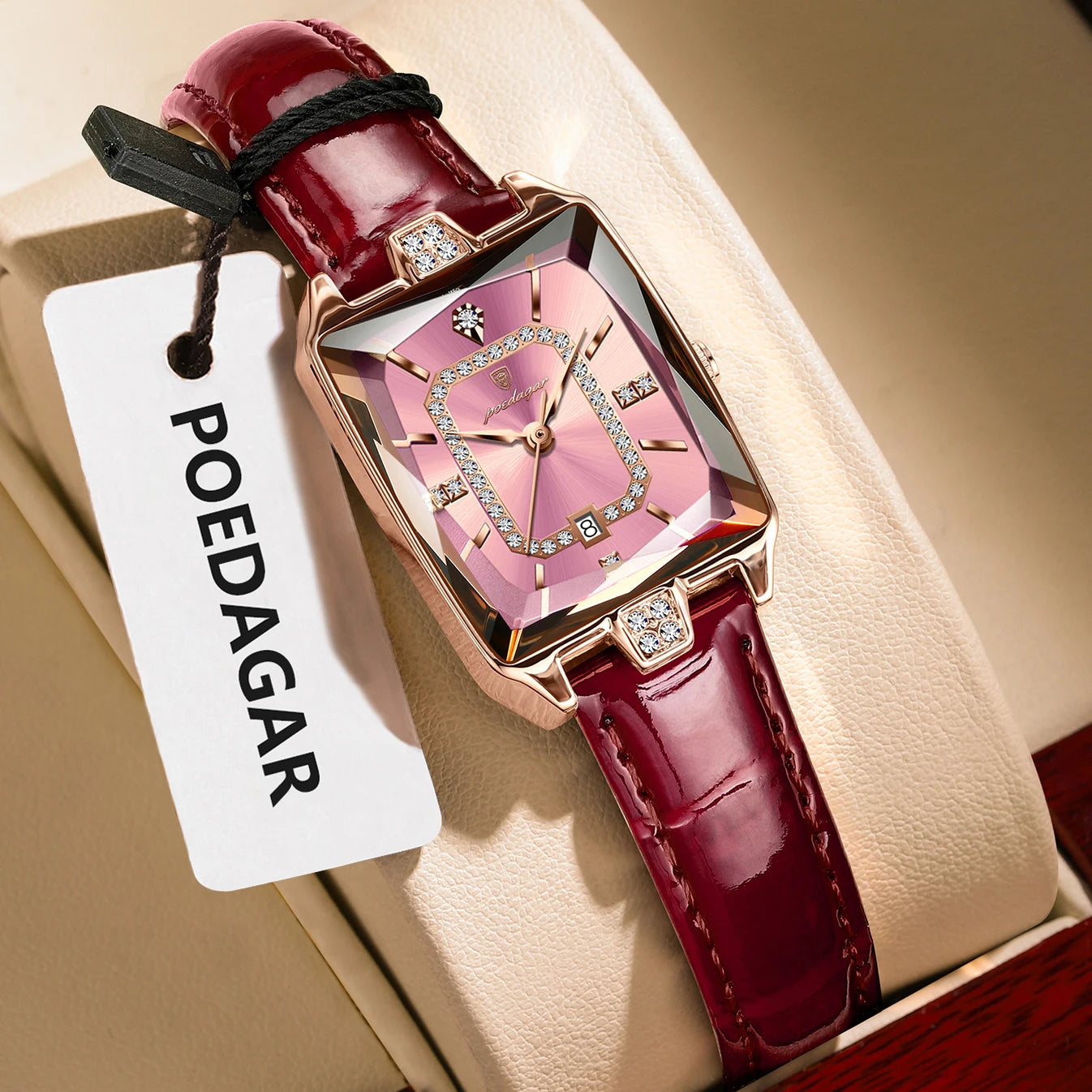 Montre Femme Rectangle Cuir POEDAGAR Étanche | MDN Store
