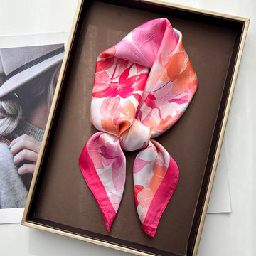 Foulard Carré Soie Floral Orange Femme | MDN Store