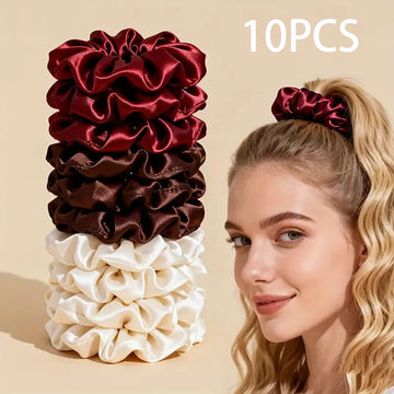 Lot de 10 Chouchous Satin Bordeaux Marron Crème Élégants pour Femme Fille | MDN Store