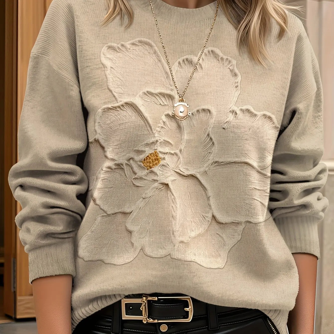 Pull Femme Floral Col Rond Manches Longues Ample 24 Coloris | MDN Store
