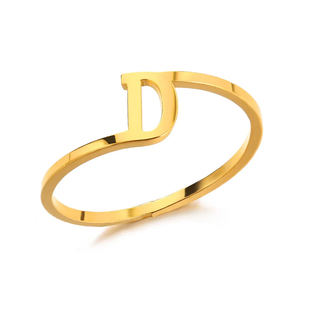 Bague Initiale Lettre A-Z Acier Doré | MDN Store
