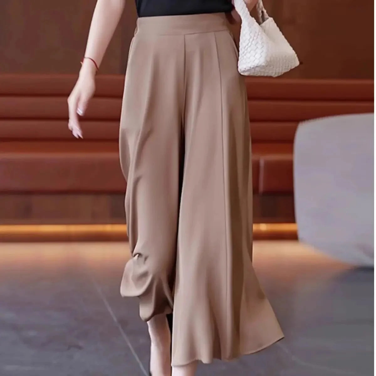 Pantalon Femme Large Soie Glacée Taille Haute | MDN Store