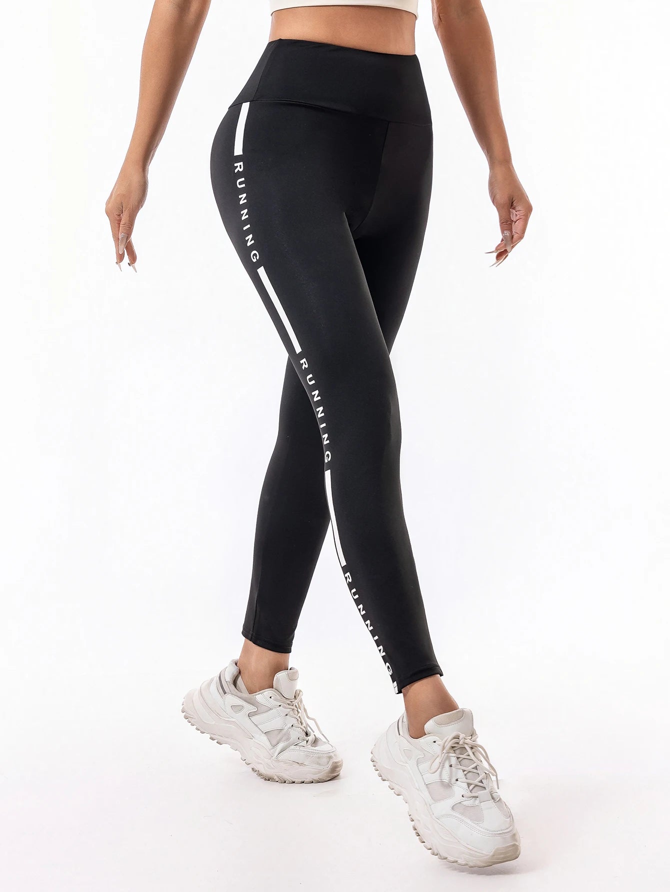Leggings Lettre Imprimé Noir Taille Haute Femme | MDN Store