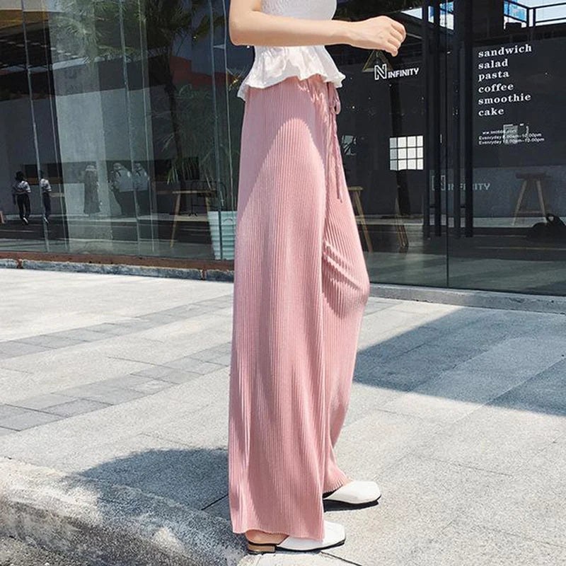 Pantalon Large Femme Ete Soie Glacee Taille Elastique Plisse | MDN Store