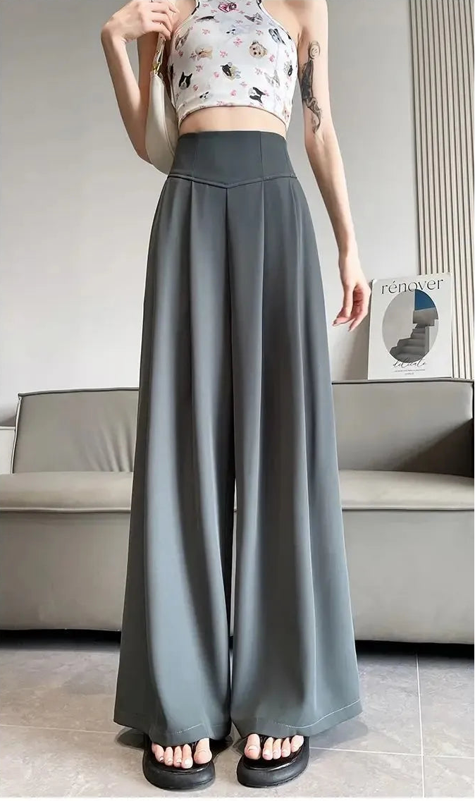 Pantalon Femme Taille Haute Large Gris | MDN Store