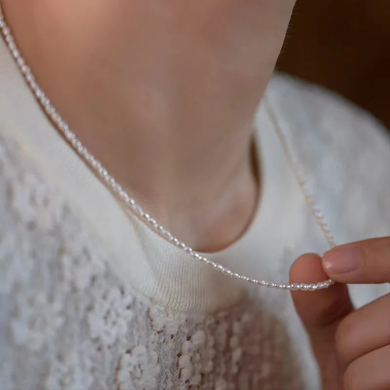 Collier Perles Eau Douce Argent 925 Forme Riz 40cm Femme | MDN Store
