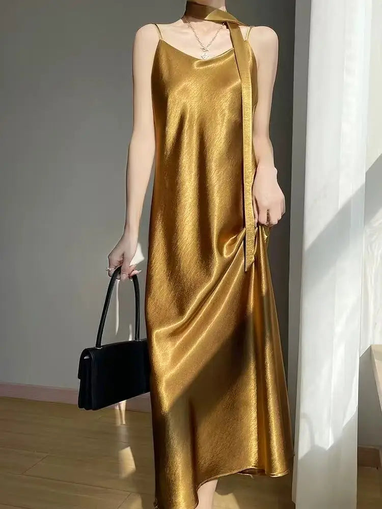 Robe Nuisette Satin Bretelles Ruban Midi 6 Coloris | MDN Store