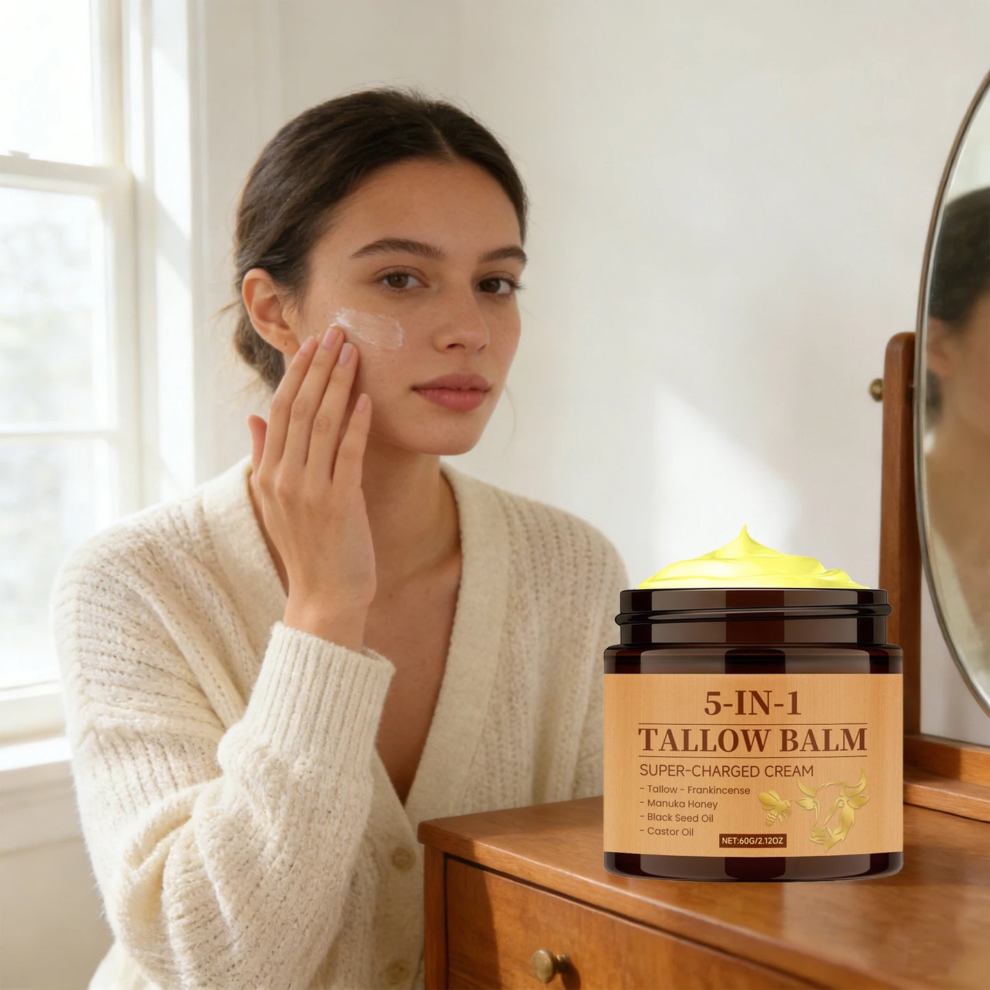 Baume 5 en 1 Suif de Bœuf Miel Hydratant Anti-Rides Éclaircissant 60g | MDN