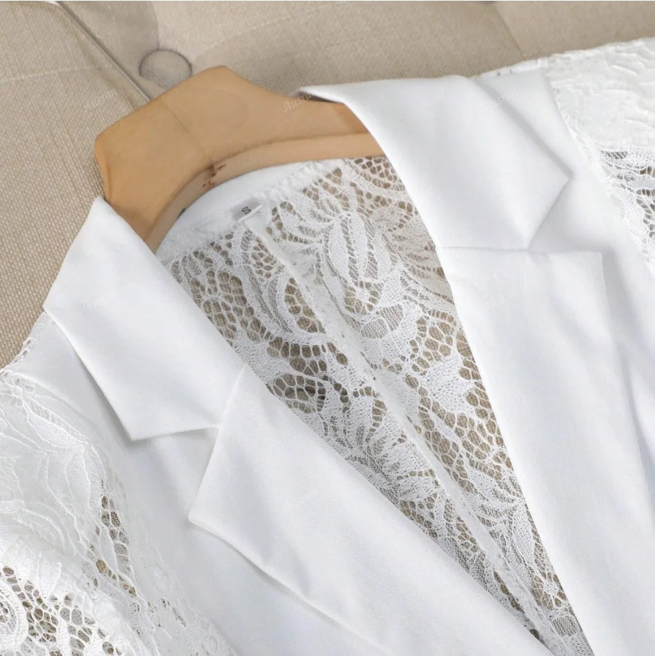 Veste Blanche Dentelle Col Polo | MDN Store