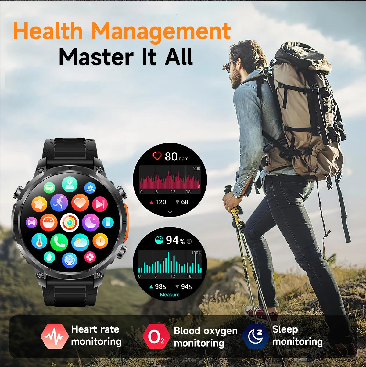 Montre GPS Militaire 1.7" 720mAh Lampe LED IP68 | MDN Store