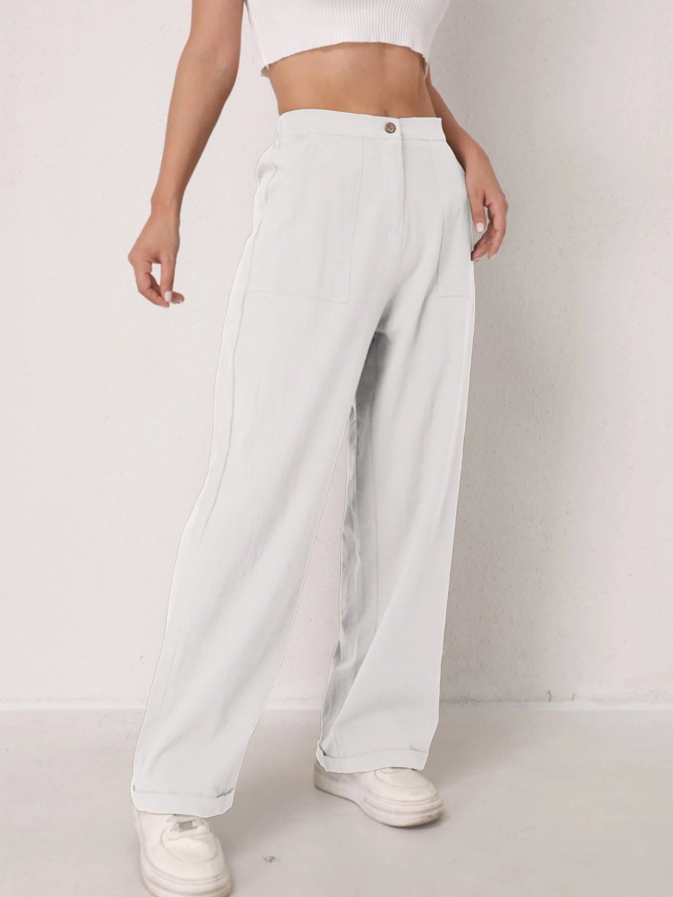 Pantalon Lin Taille Haute Décontracté Femme | MDN Store