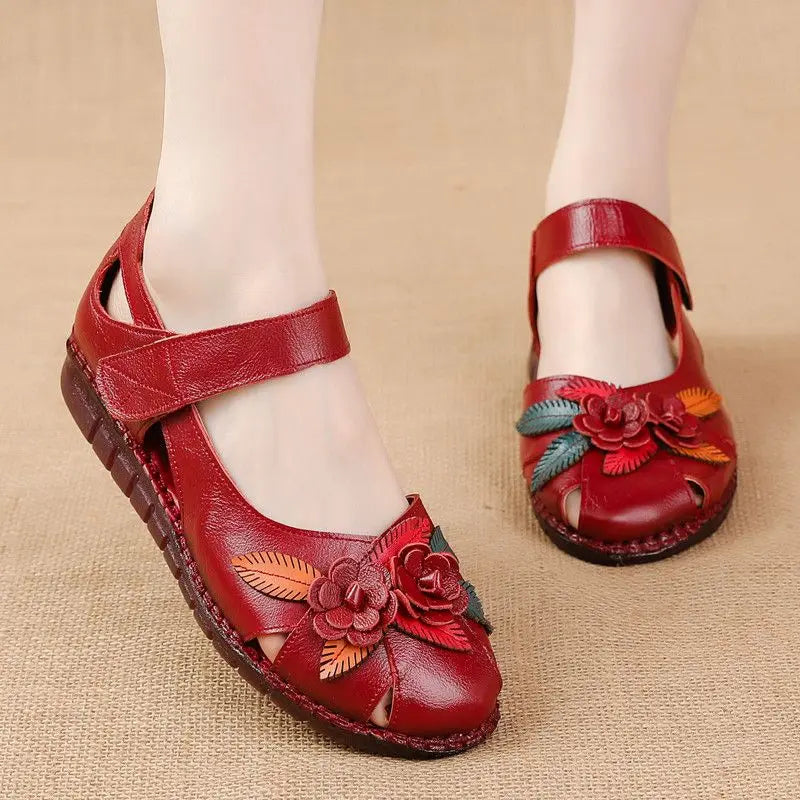 Sandales Cuir Plates Florales Lorilury | MDN