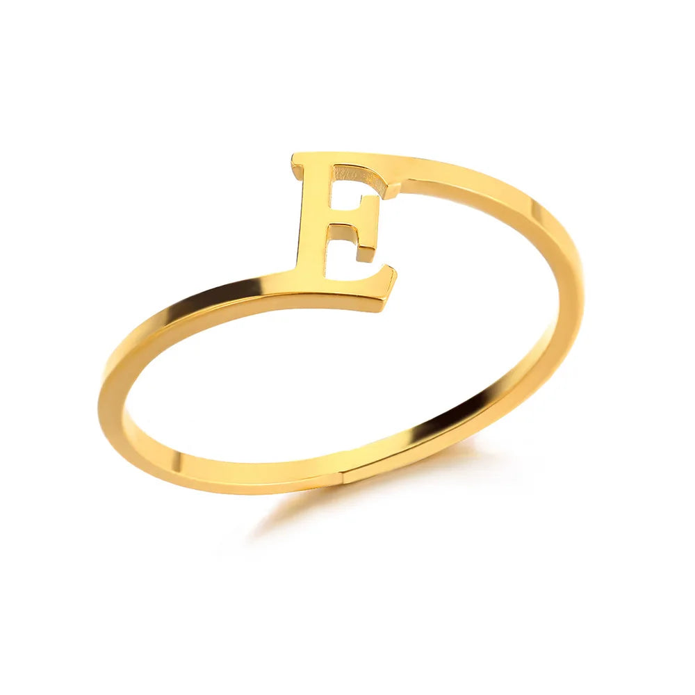 Bague Initiale Lettre A-Z Acier Doré | MDN Store