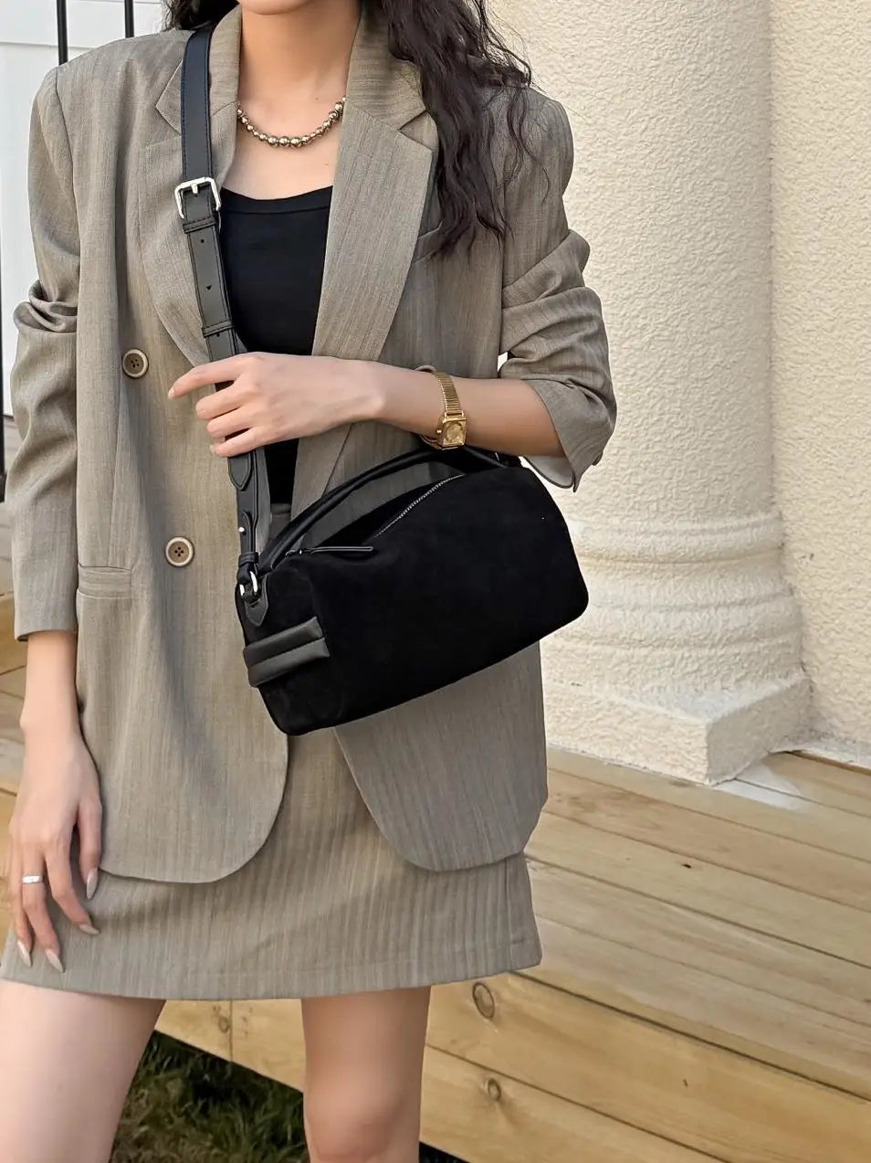 Sac Bandoulière Cylindrique Femme Cuir Véritable MDN - Luxe Designer